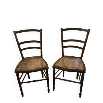2 chaises d'appoint Napoléon III en noyer et cannage parfait –