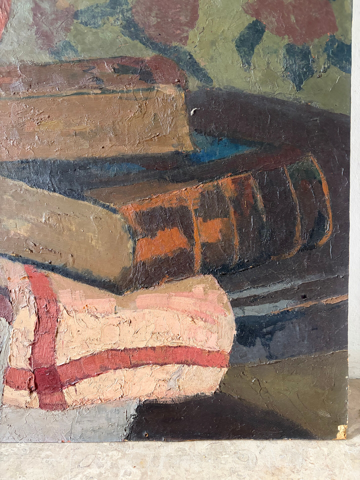 Still life, painter's table, oil on panel