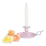 Pink cellar rat candleholder, enamelled metal, vintage