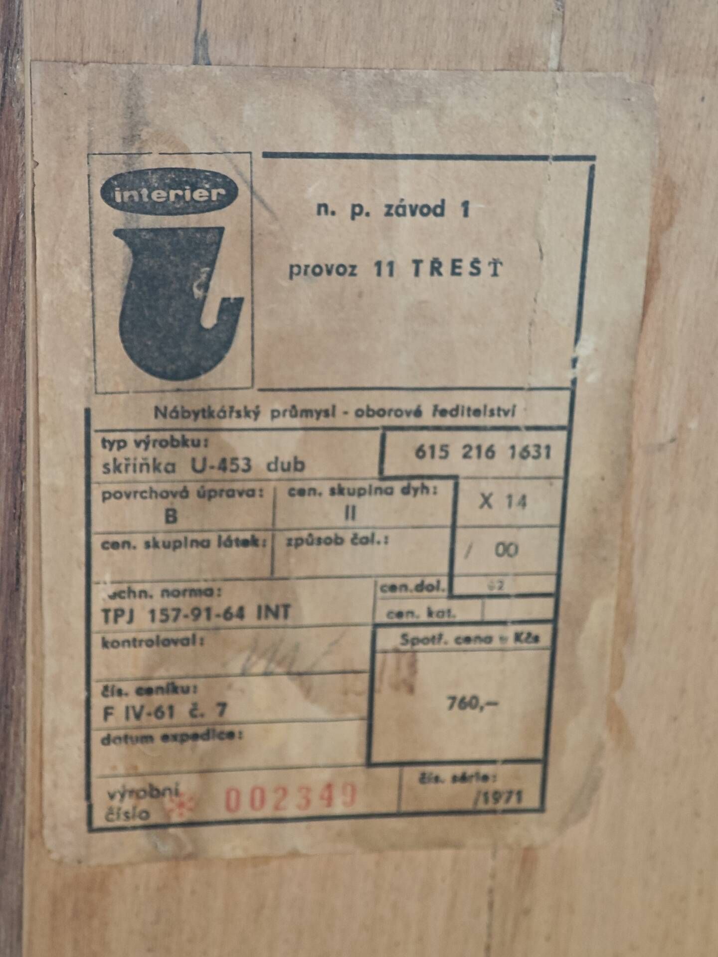 Commode U 453 bois par Jiri Jiroutek pour Interier Praha 1960