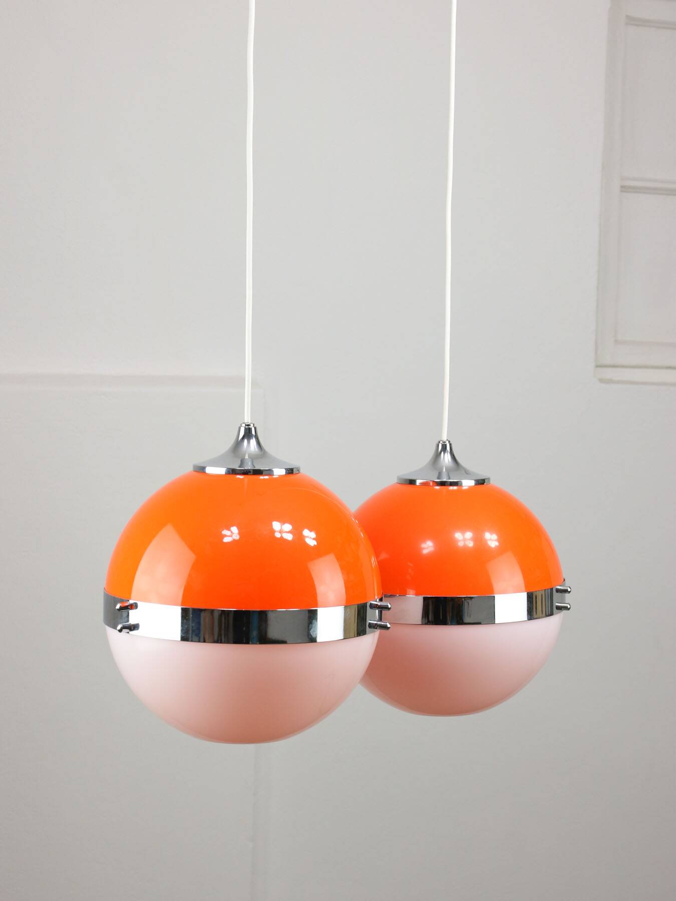 Space Age Italian Orange Pendant Lamps, Set of 2