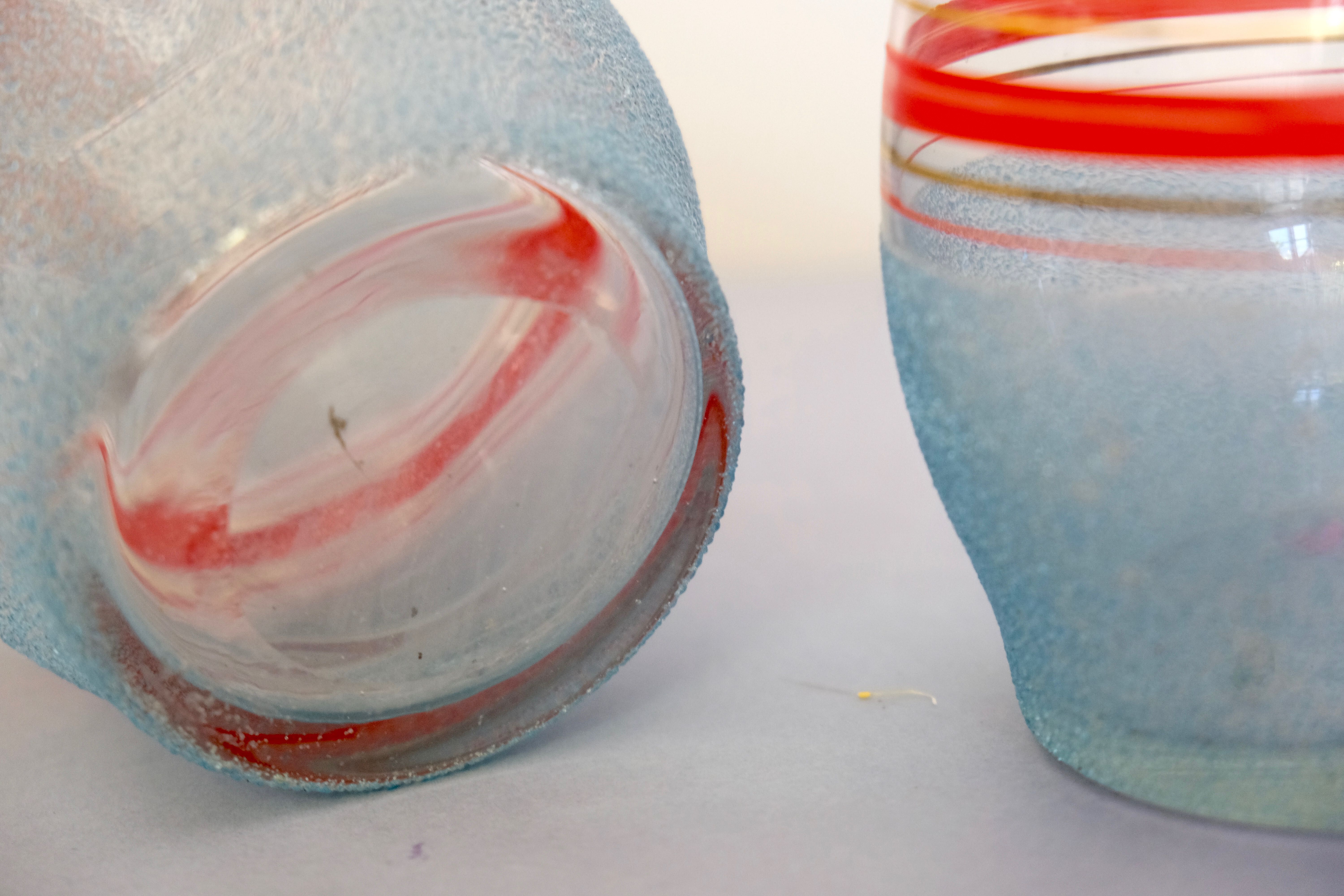 Vase year 50/60 blue granite glass, golden red stripes
