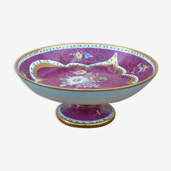 Coupe à fruits XIXème siècle porcelaine sur piedestal  fleurs et dorures