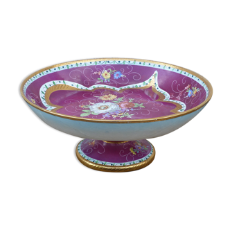 Coupe à fruits XIXème siècle porcelaine sur piedestal  fleurs et dorures