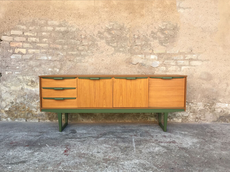 Scandinavian teak sideboard 3 drawers, 3 swing doors
