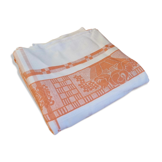 Nappe ancienne damassée orange et blanche