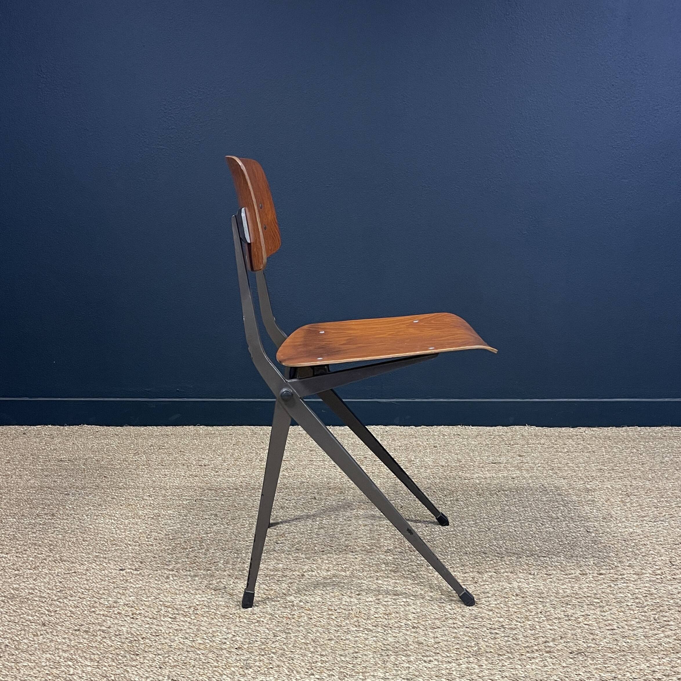 Result chair Friso Kramer for Ahrend wood steel taupe 60s Netherlands