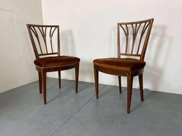 Chaises de salle à manger ou d'appoint vintage éclectiques Regency en chêne et velours en épi de blé
