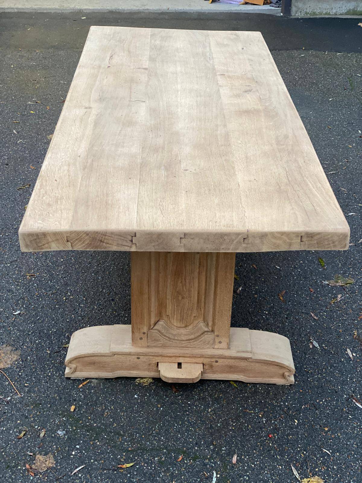 Restored 19th century solid oak monastery dining table, 215cm