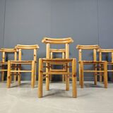 Vintage pine wood dining chairs - 1980s - set of 6