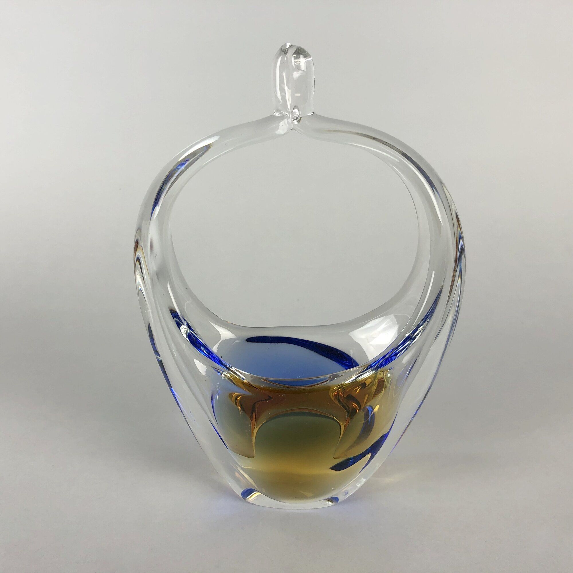 Art Glass Basket by O. Lipa and L. Metelak,  Moser, Czechoslovakia, 1970's