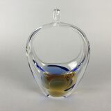 Art Glass Basket by O. Lipa and L. Metelak,  Moser, Czechoslovakia, 1970's