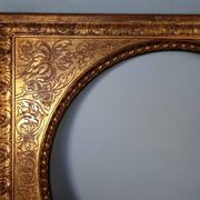 Old Florentine frame round view rebate 38 cm chiseled wood gilded stucco + glass SB656