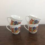 Set of 4 Bavaria 70's coffee cups with multicolored flowers