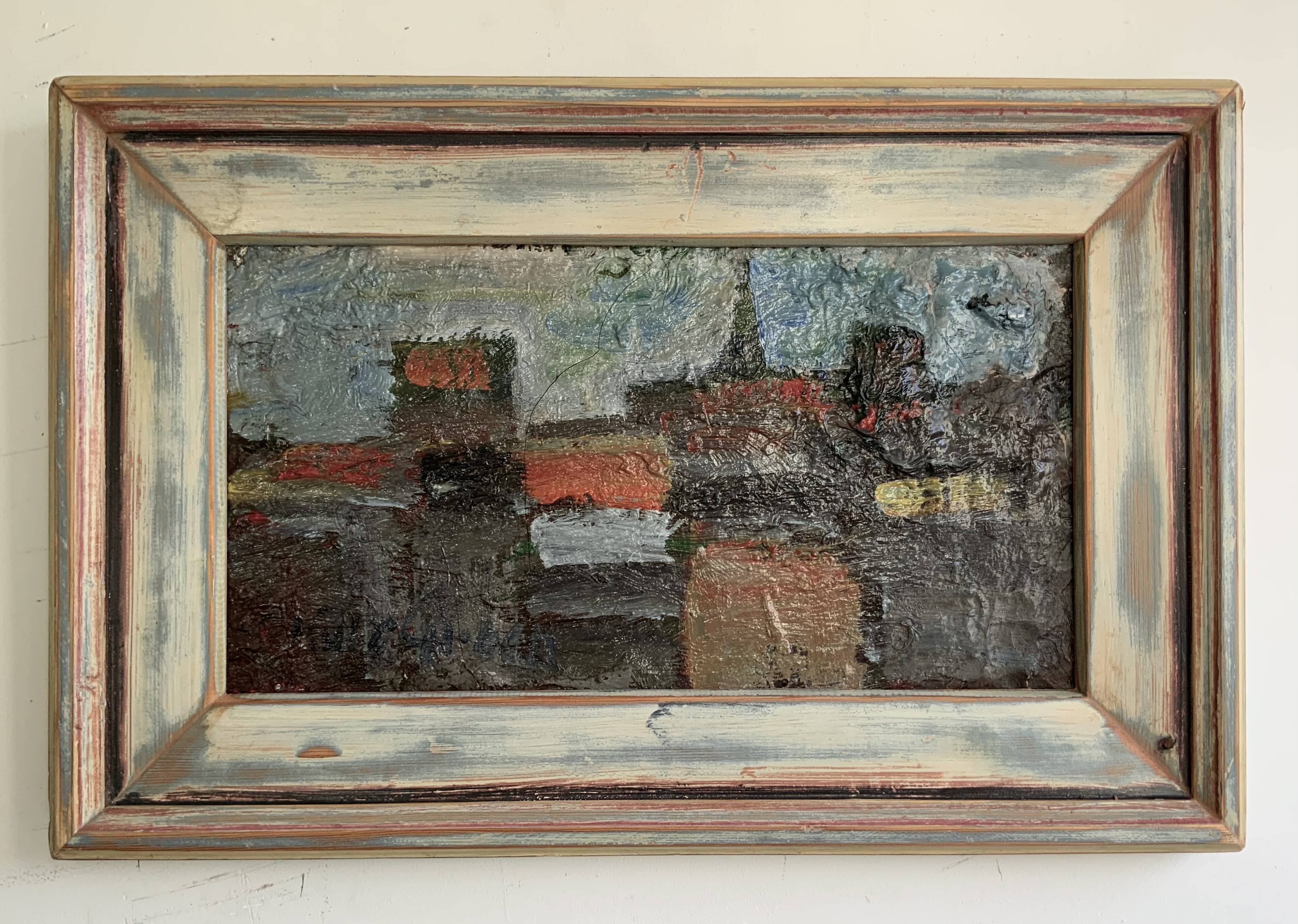 Vintage Abstract Kulo Green Oil Painting 1970s