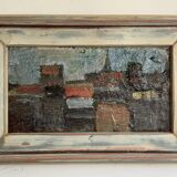 Vintage Abstract Kulo Green Oil Painting 1970s