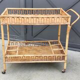 Vintage rattan bar trolley rolling serving cart