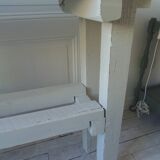Vintage workbench with pearl gray patinated base and wooden top