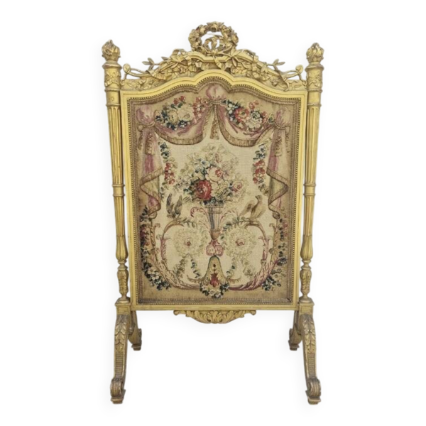 Écran de cheminée pare feux d'époque Louis XVI 18éme en bois dorée