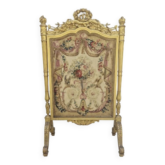 Écran de cheminée pare feux d'époque Louis XVI 18éme en bois dorée