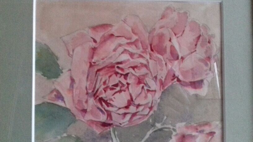 Ancient watercolour painting "3 blossoming roses"