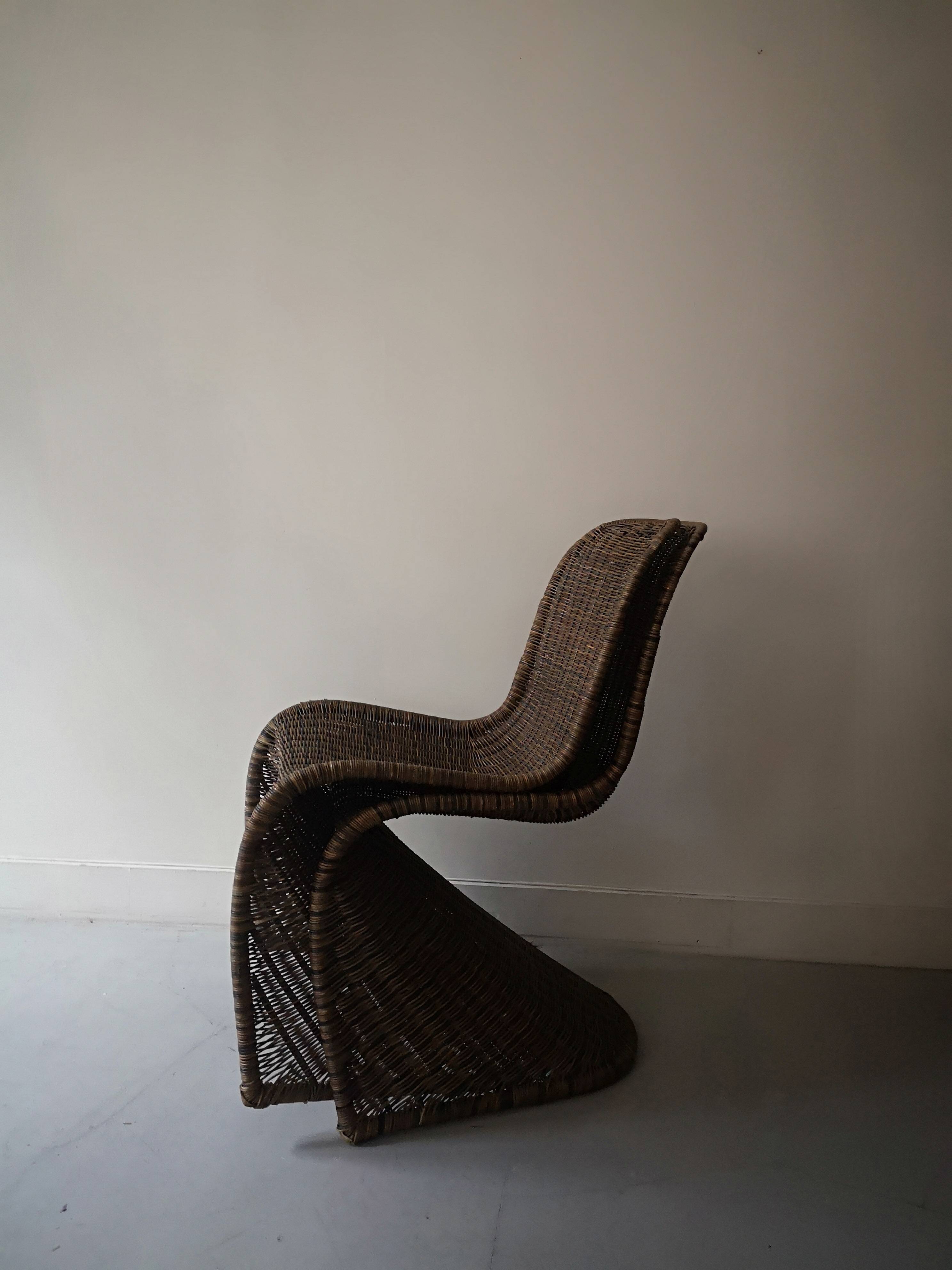 set de 2 chaises incurvées en rotin, design 1960 / 1970