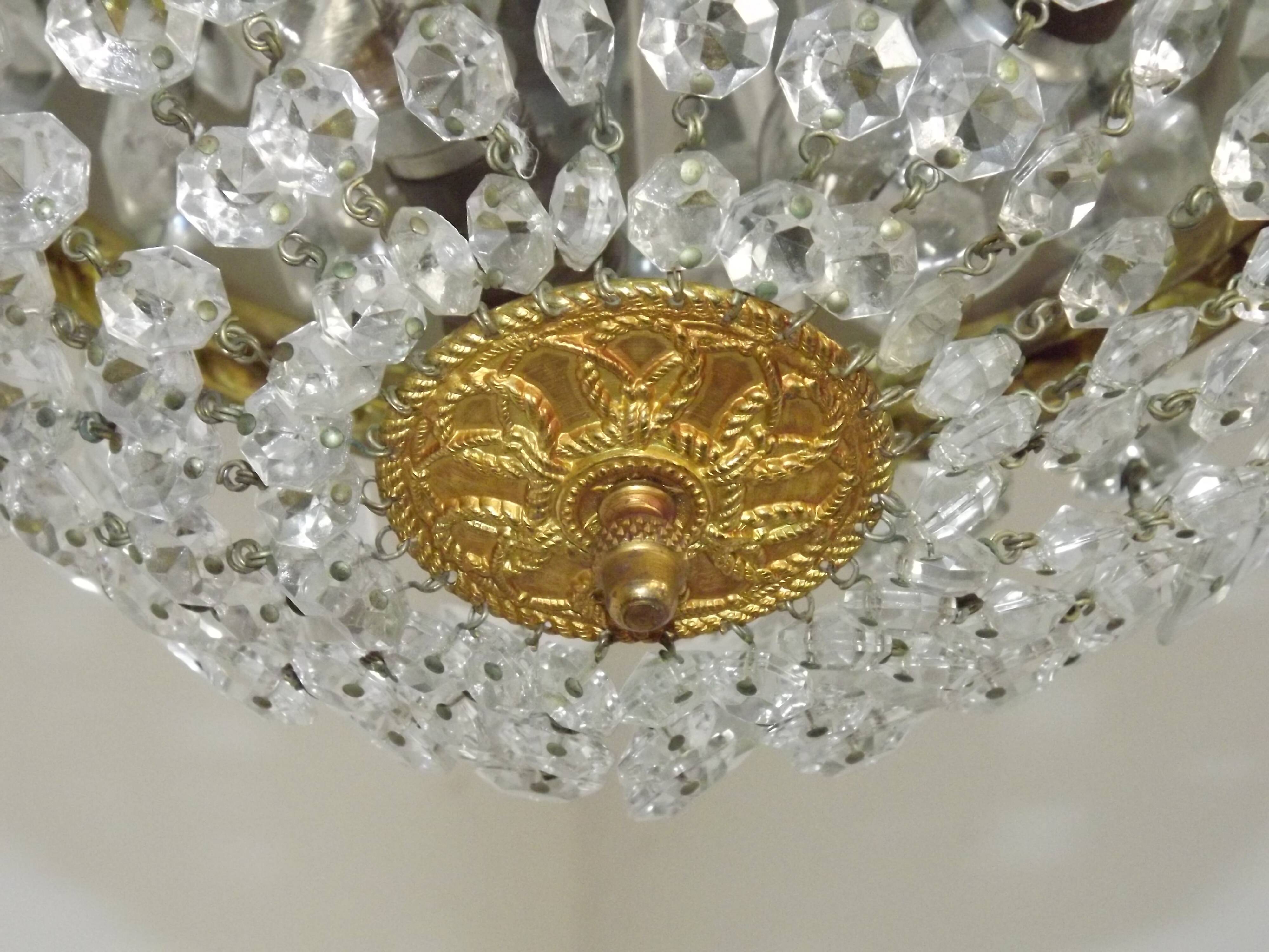 French Mid-Century Bronze and Crystal Bag Light – Flush Mount 5202