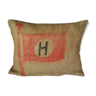Jute Canvas cushion Red flag Majuscule H in coat of the house