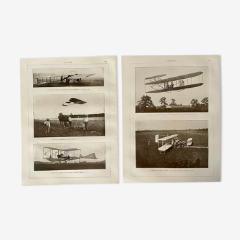 Lot de 2 planches photographiques sur l'aviation de 1917