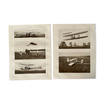 Lot de 2 planches photographiques sur l'aviation de 1917