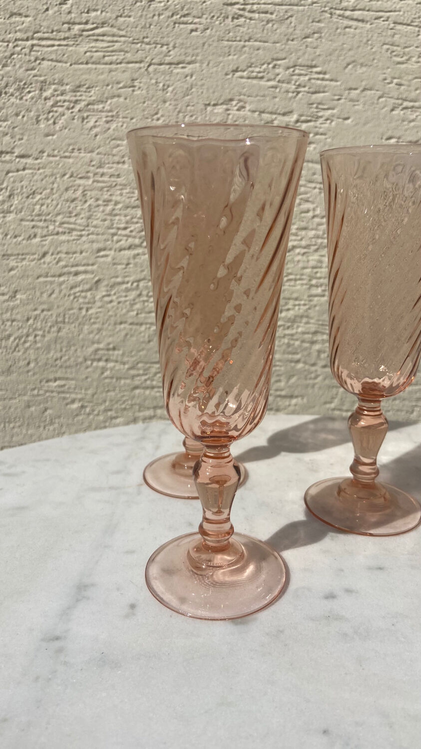 Set of 3 pink Champagne flutes Rosaline 1970