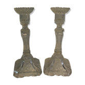 Pair of candlesticks semin worked crystal glass