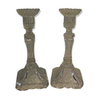 Pair of candlesticks semin worked crystal glass