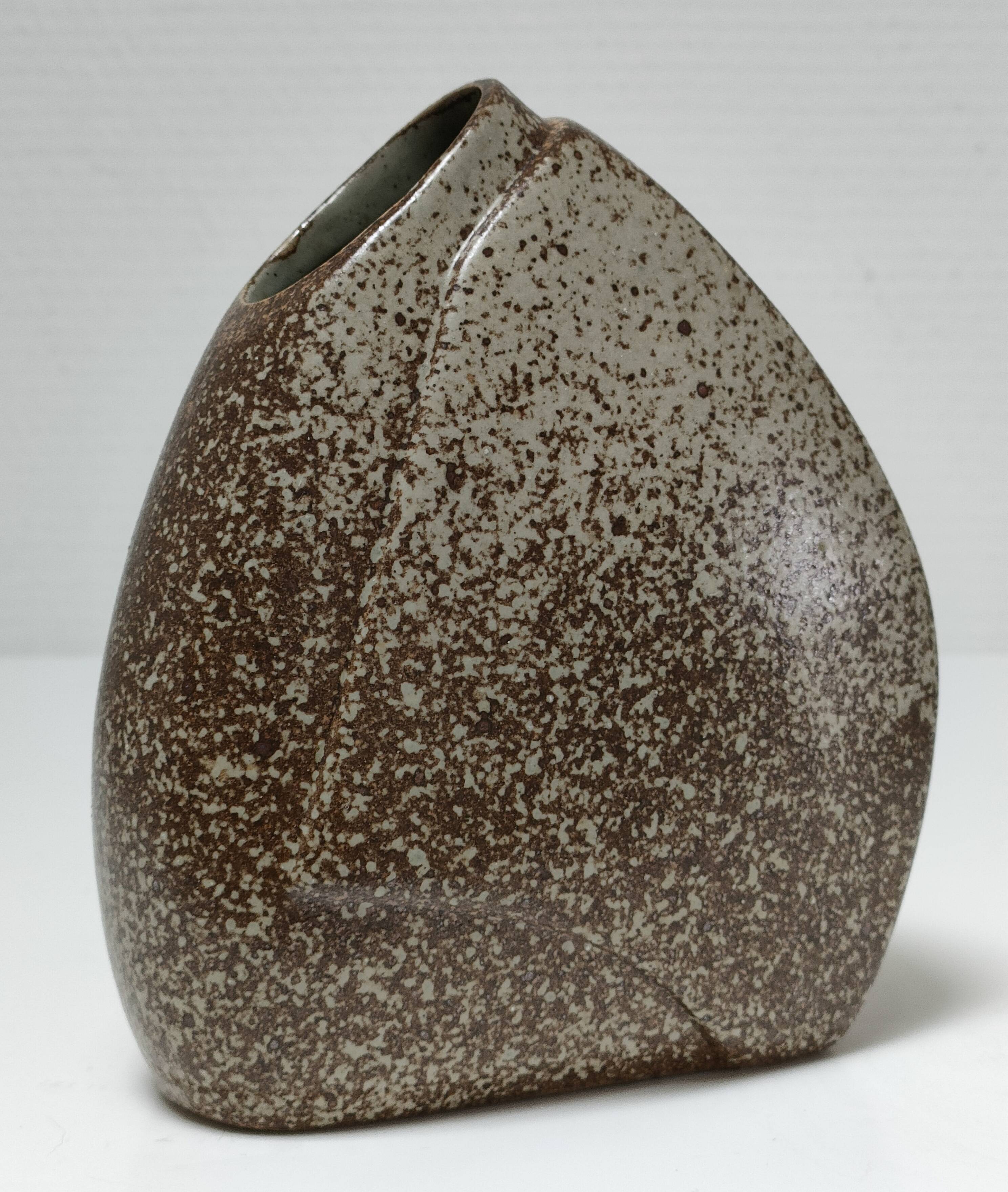 Flat enamelled stoneware vase 80s design