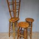 Set of 4 midcentury vintage high pine bar stools