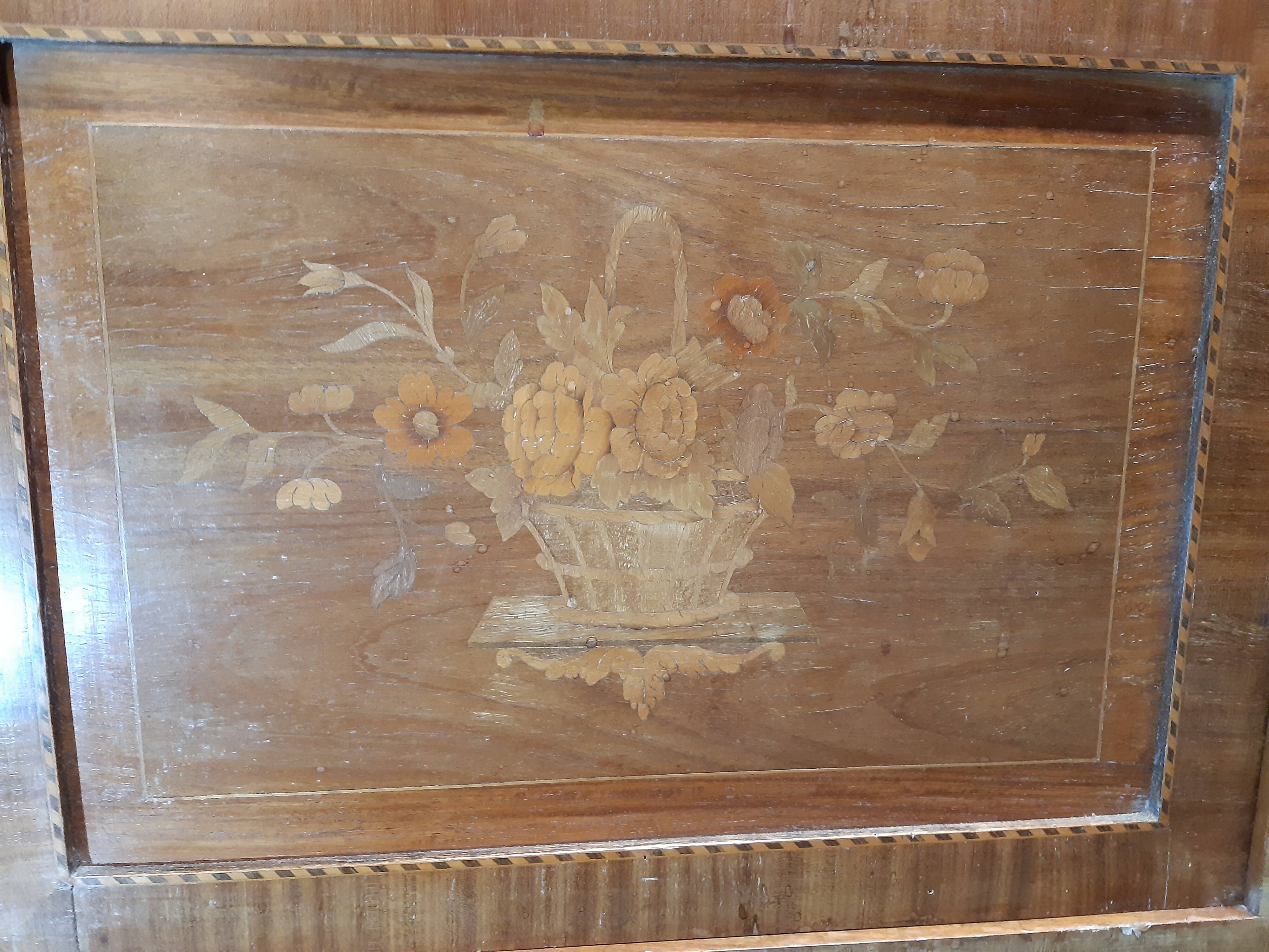 Louis XVI library with marble and precious wood marquetry circa 1850.