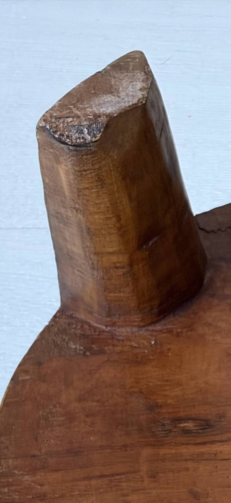 Solid wood monoxyle piece, hand-carved, ethnic bohemian wabi-sabi decor.