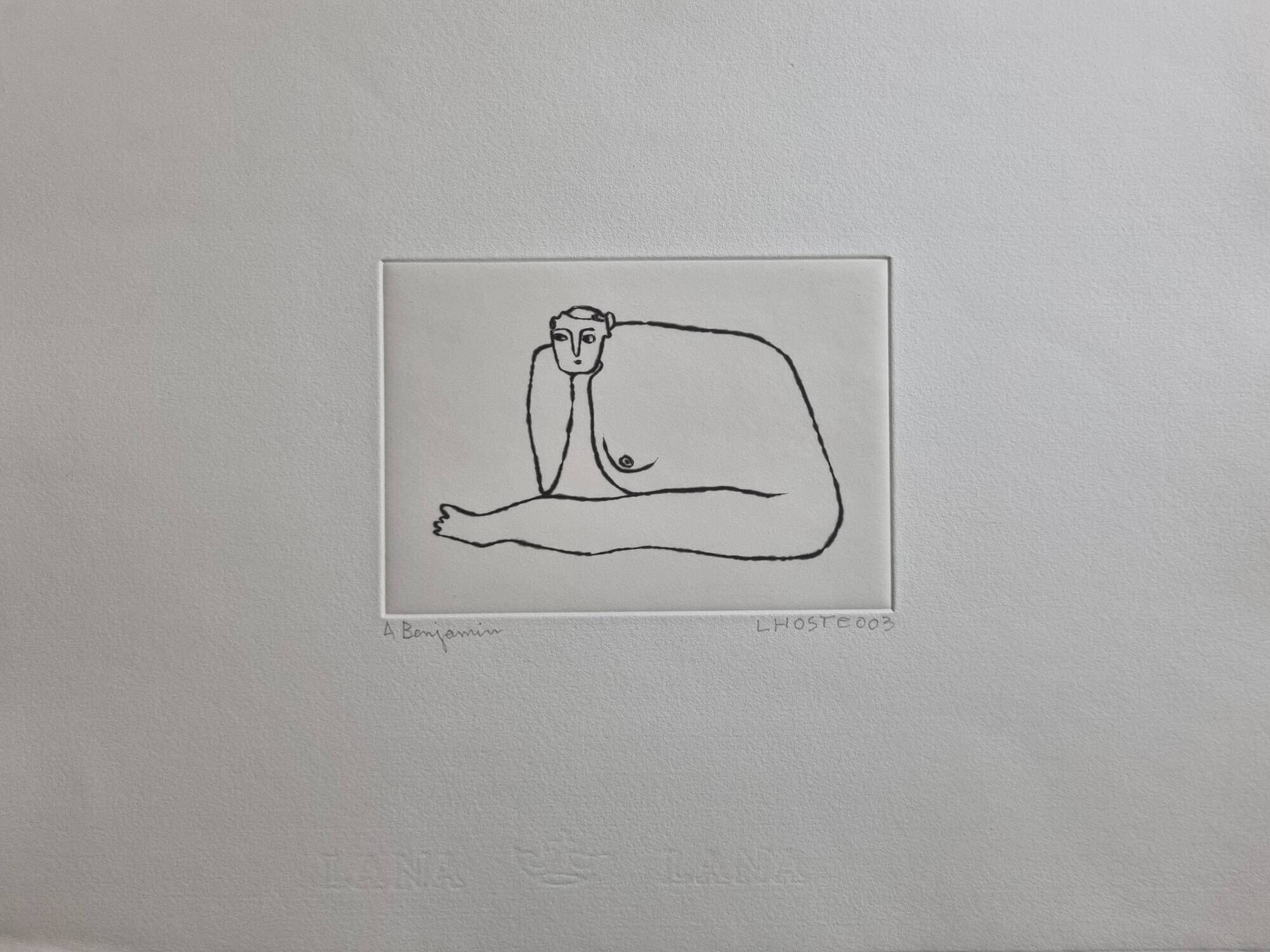 Meditative Figure in Aquatint on Lana Paper by Claude L'Hoste, 28 x 38 cm