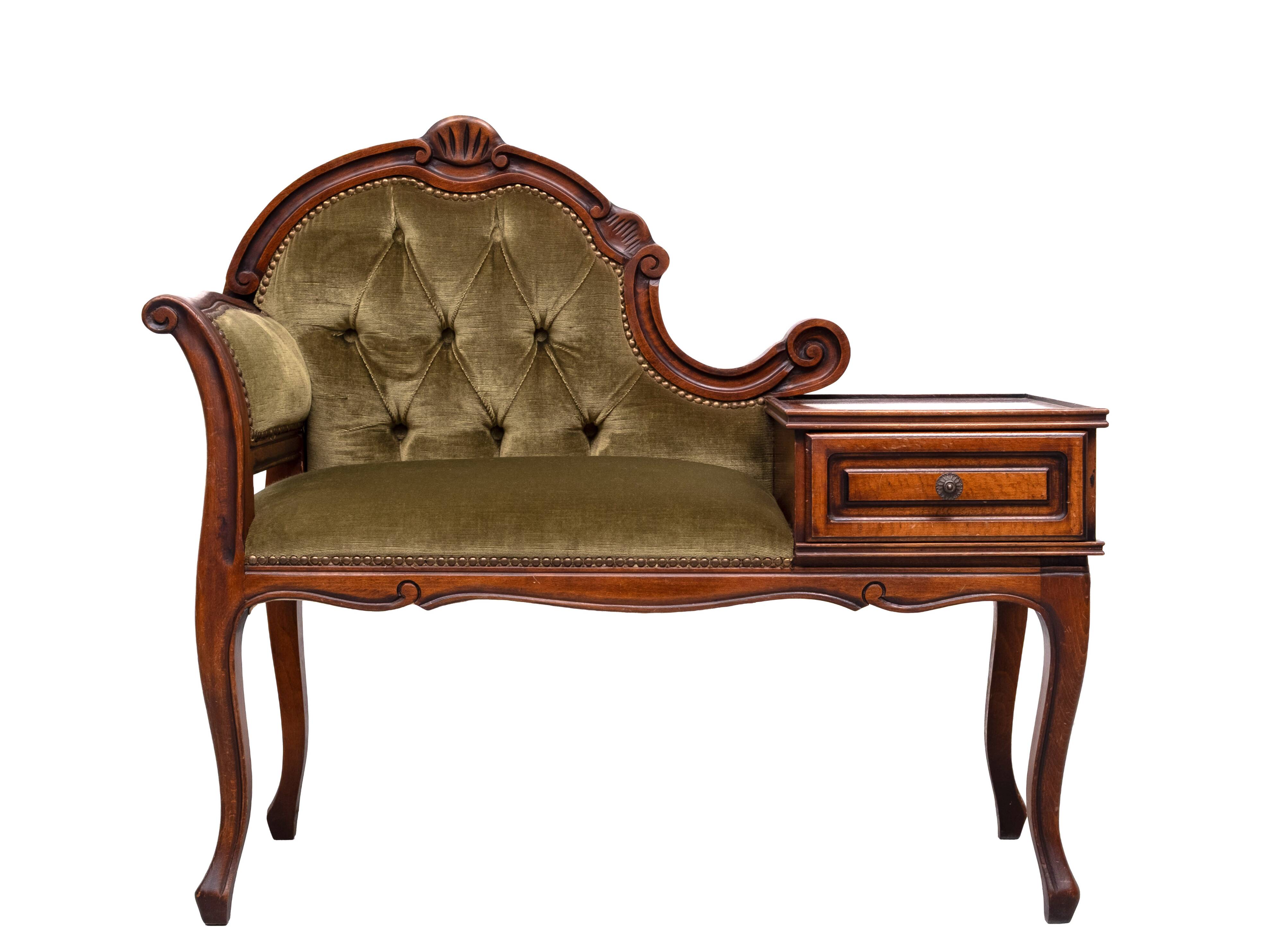 Telephone Sofa Green Velvet Queen Anne style 1960s