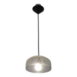 Modern suspended lamp in cracked blown glass, minimalist design.