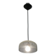 Modern suspended lamp in cracked blown glass, minimalist design.