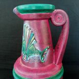 Large Art Deco pitcher in terracotta fish motifs, signed