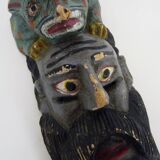 Old Mexican carved polychrome wooden mask. 1970s.