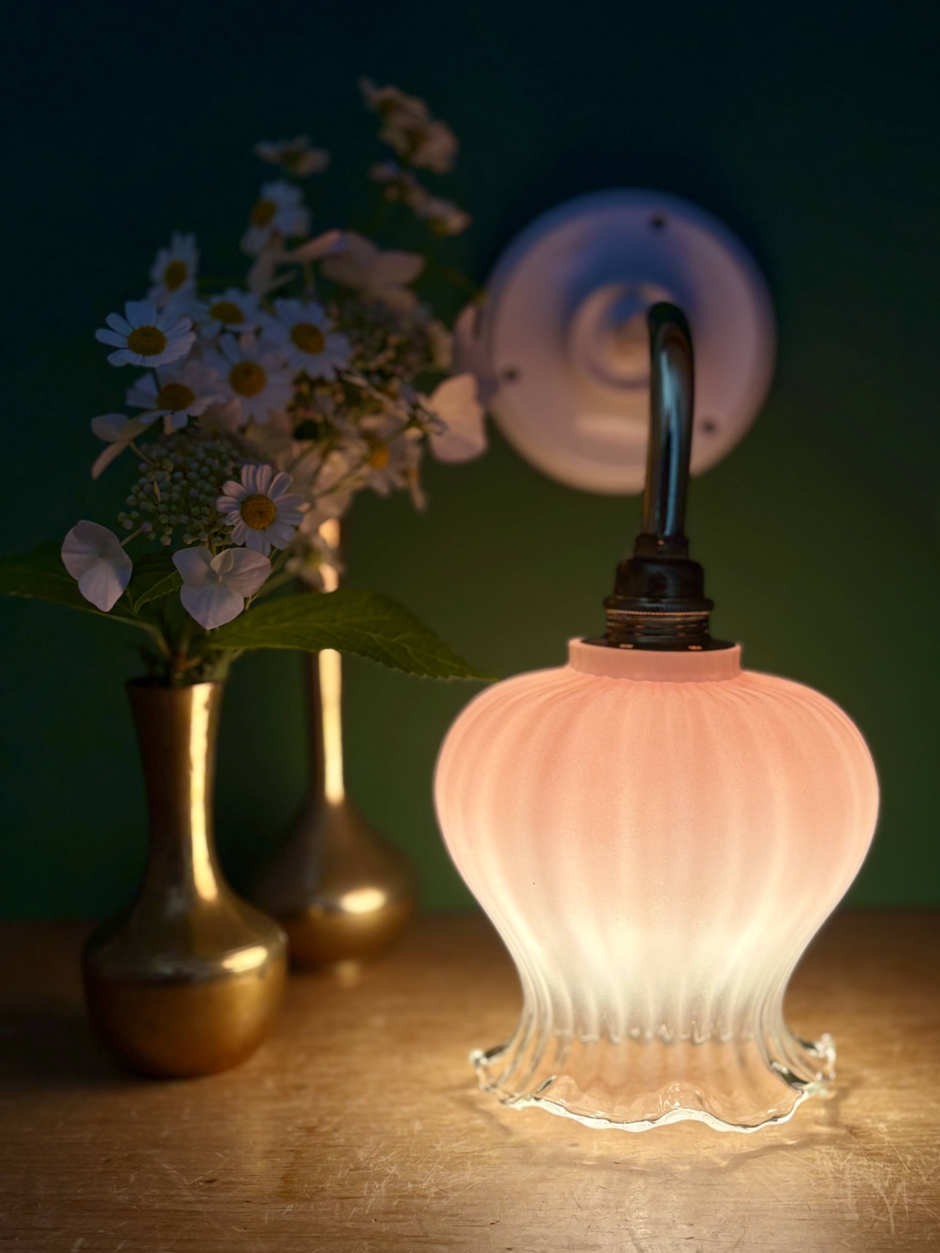 Vintage pink and clear glass elbow wall light.