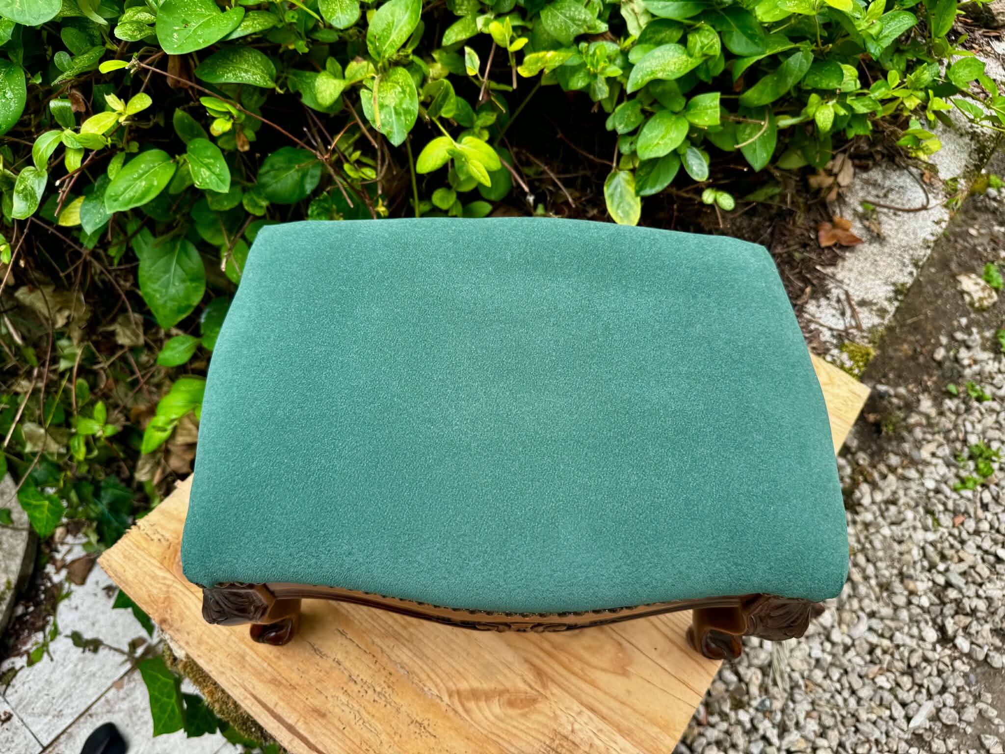 Louis XV style footrest in green velvet
