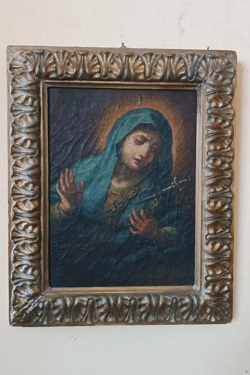 Old oil painting on canvas "Our Lady of Sorrows"