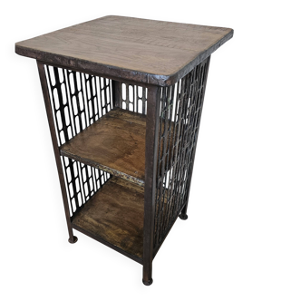 Bedside table - wrought iron and teak side table