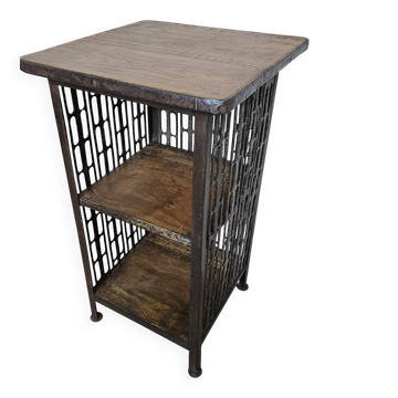 Bedside table - wrought iron and teak side table