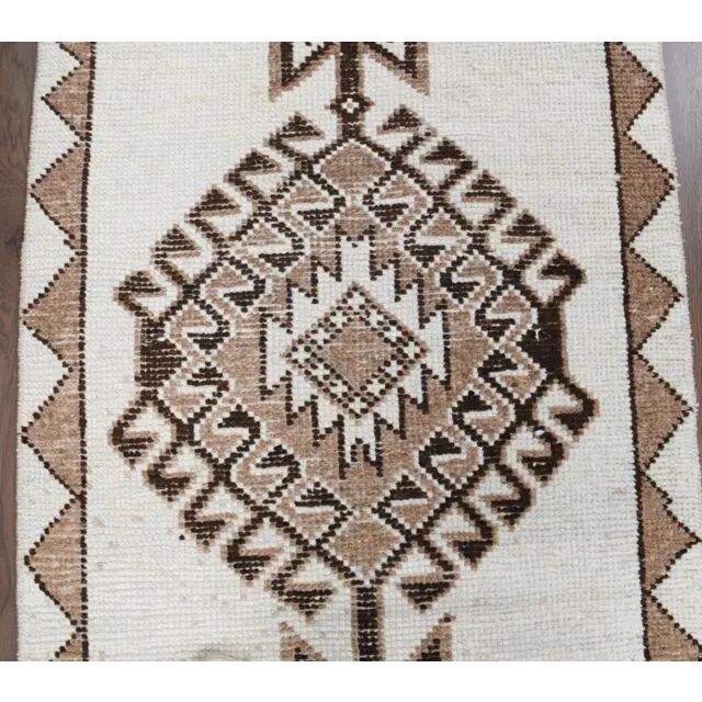 Vintage Turkish Oushak Handmade Wool Cotton White Runner Rug 84x346