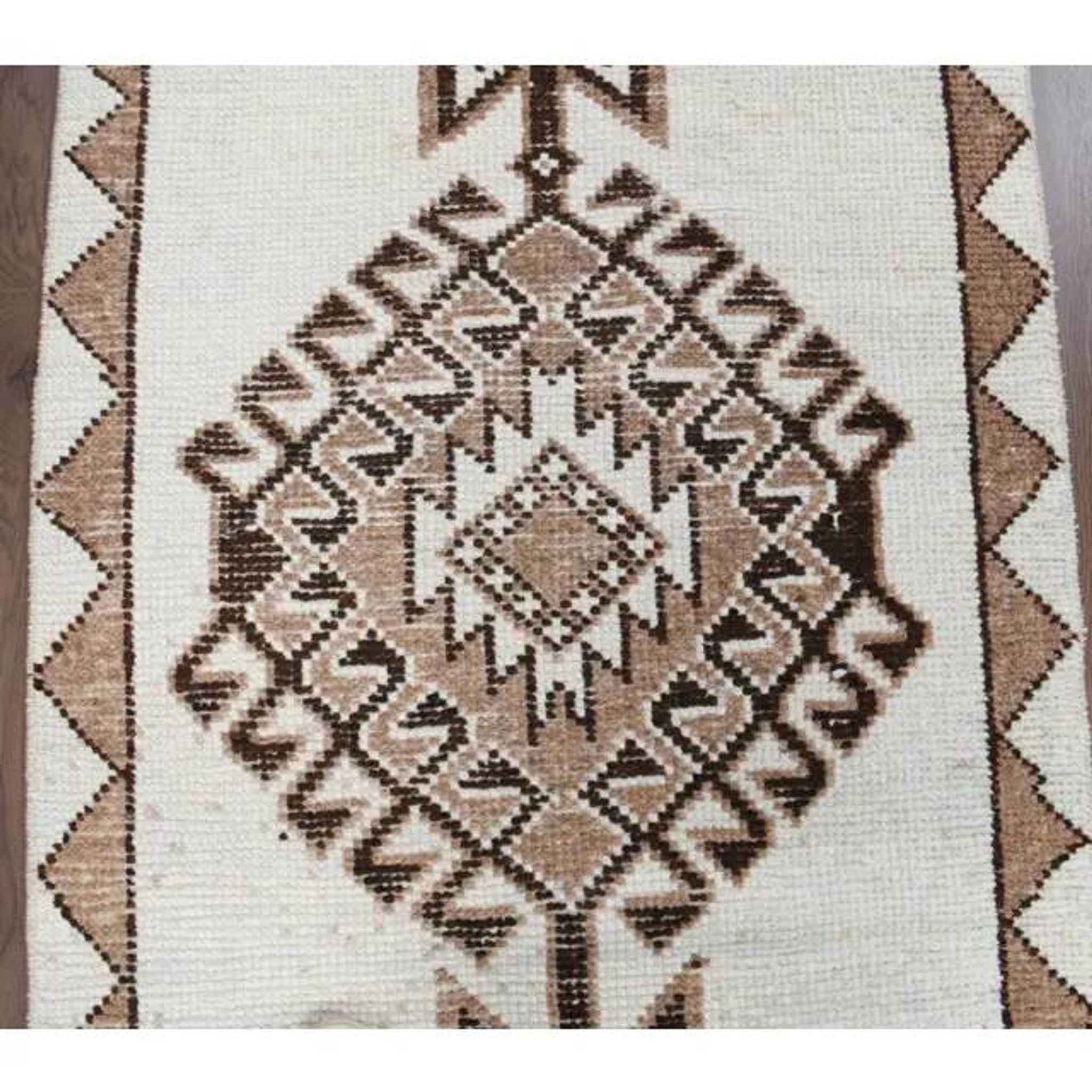Vintage Turkish Oushak Handmade Wool Cotton White Runner Rug 84x346